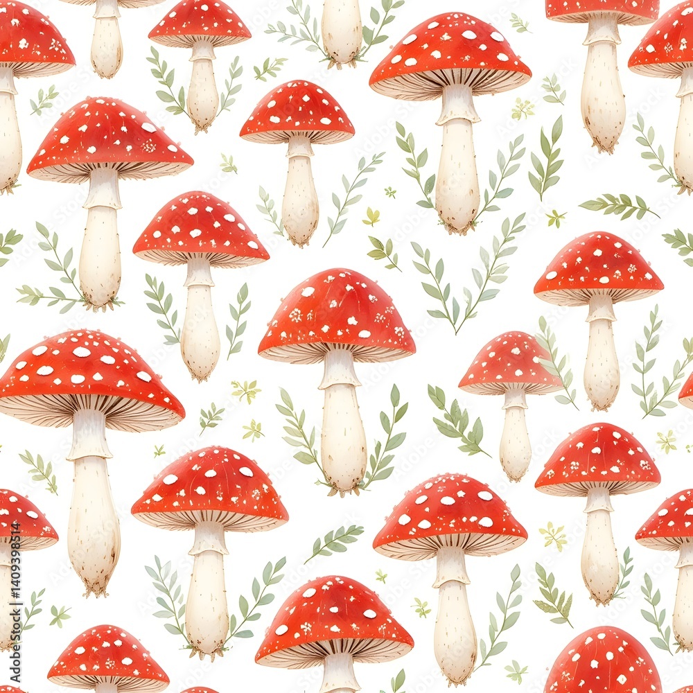 Delightful mushroom pattern a seamless design with red toadstools and greenery nature inspired 90 characters Delightful mushroom pattern a seamless design with red toadstools and greenery nature inspired 90 characters