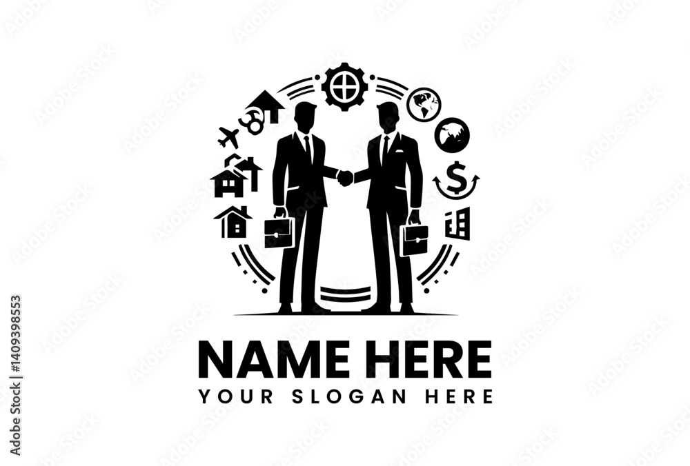 Fototapeta premium Monochrome Businessmen Handshake Illustration. Minimalist Corporate Art