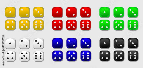 Game dice icons set isolated vector illustration, Set of game dice icon. . Dice game vector icon set  isolated on white background. Dice in a flat and linear design,  from one to six. stock Vector