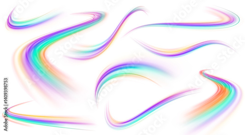 Light trail wave, fire path trace line, car lights, optic fiber and incandescence curve twirl. Racing cars dynamic flash effects city road with long exposure. Vector PNG.