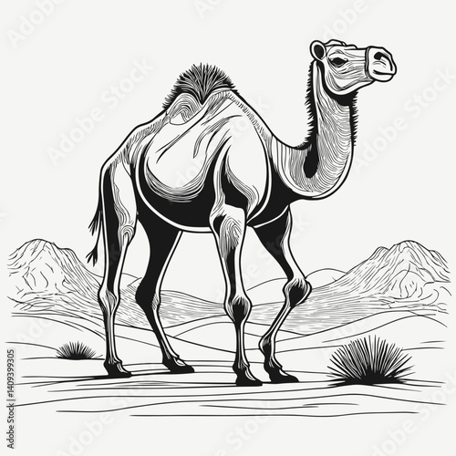 camel in a desert sketch illustration