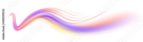 Neon swirls on a white background PNG. Acceleration speed motion on night road. Magic moving fast speed police lines.	