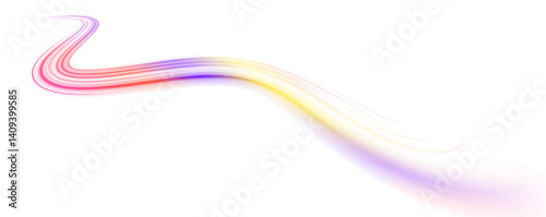 Neon swirls on a white background PNG. Acceleration speed motion on night road. Magic moving fast speed police lines.	