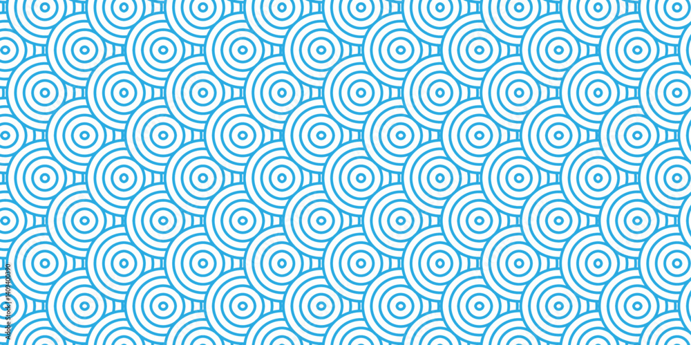 Fototapeta premium Overlapping Pattern Minimal diamond geometric waves spiral transparent and abstract circle wave line. blue seamless tile stripe geometric create retro square line backdrop pattern background.
