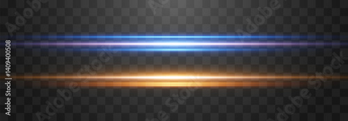 Vector abstract lights lines, laser beams on png. Glowing streaks on dark background. Luminous neon lines isolated on transparent background
