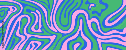 Wallpaper Mural Psychedelic Green and Purple Abstract Background with Wavy Lines. Bold design with colorful lines with flow and optical depth. Perfect for print, posters, cards, web, banners Torontodigital.ca