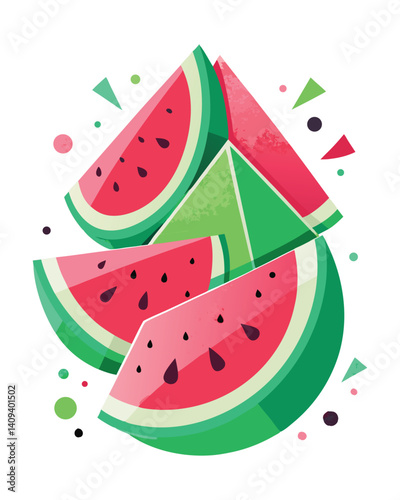 Watermelon slices on a white background. Vector illustration in flat style.