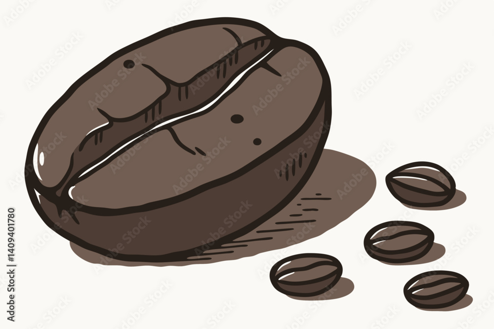 Obraz premium Coffee beans, hand drawn vector illustration in sketch style.