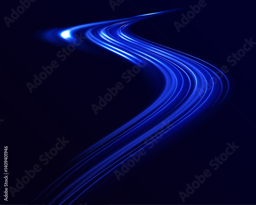 Speed motion on the road visualized with colorful neon trails. Purple and blue glows capture the energy of fast urban transport.