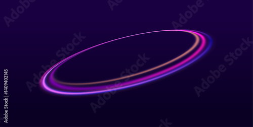 Spinning neon rings float in zero gravity. Energy flows in continuous motion. This tech design suggests innovation and speed.