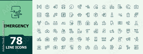 Emergency simple icon set. Contain linear sign danger, urgent, attention, critical, equipment and more. Trendy minimal icons. Urgency line icon. Editable vector stroke.