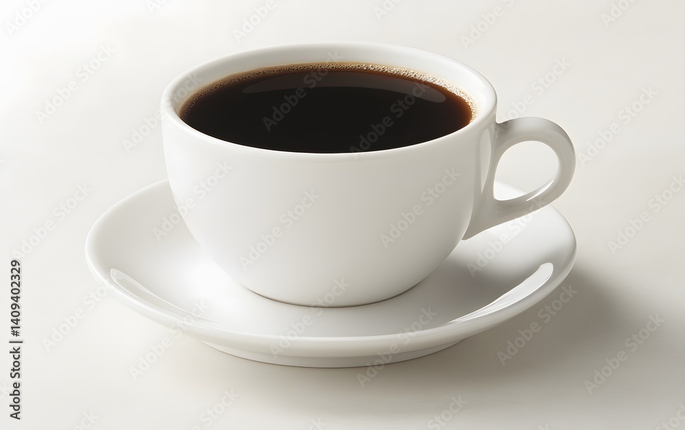 Fresh Hot Black Coffee in White Cup Saucer Fresh Hot Black Coffee in White Cup Saucer