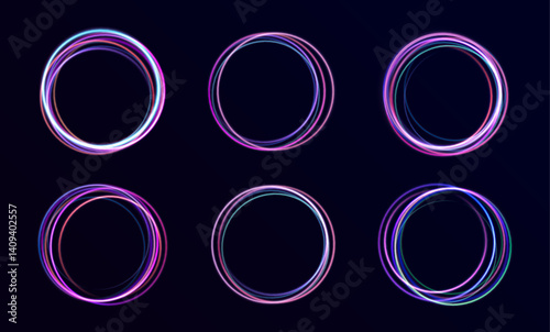 Colorful speed lines form radial bursts. Bright circles expand on a black backdrop. Suggesting power, flow, and energy.