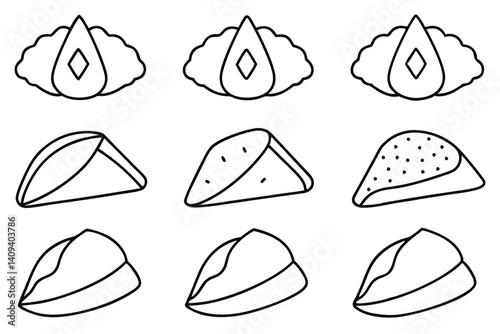 samosa line art illustration with intricate geometric patterns