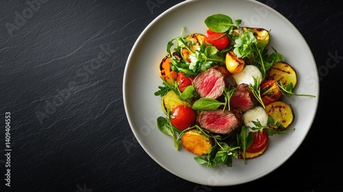 Wallpaper Mural Colorful Plate of Grilled Vegetables and Juicy Meat Slice on Table Torontodigital.ca