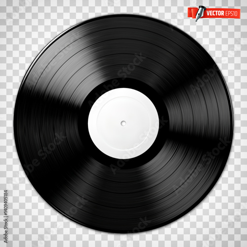 Vector realistic illustration of a vinyl record on a transparent background.