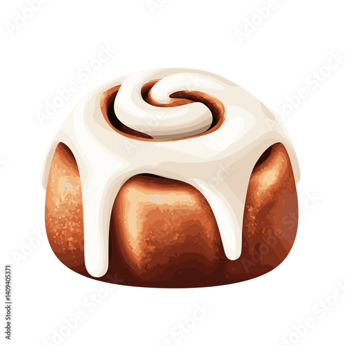 Cinnamon roll with white icing swirl, clean vector art, cartoon isolate style.