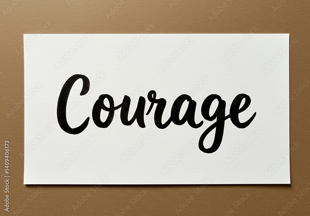 Courage Handwritten Word in Black on White Paper