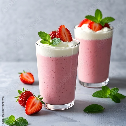 Creamy Strawberry Smoothies with Fresh Mint Garnish