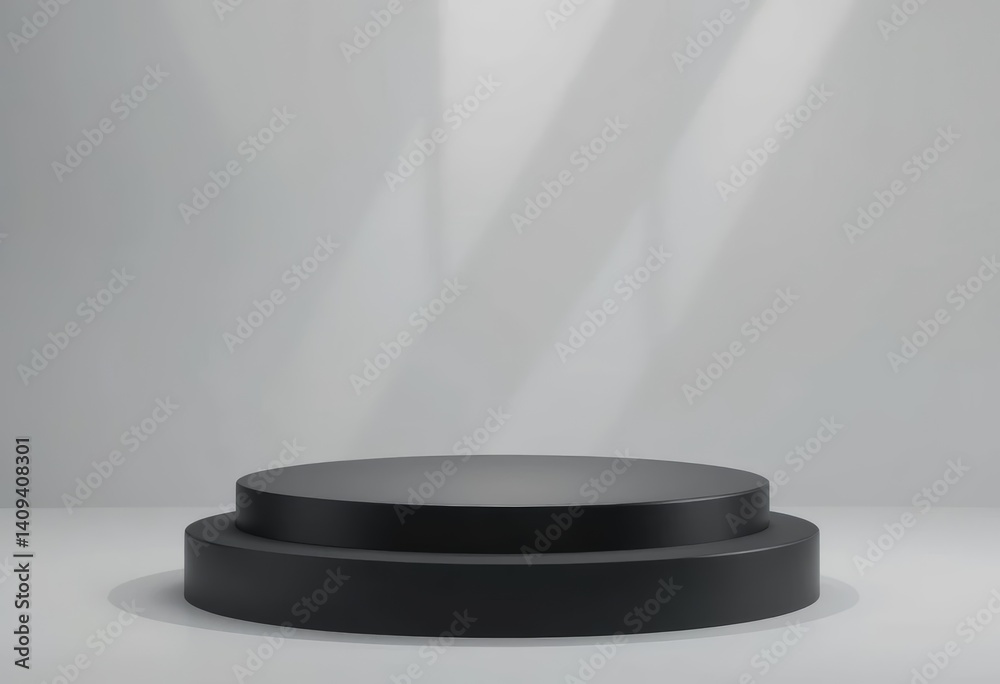 Simple light black podium on grey background. Simple light black podium on grey background.
