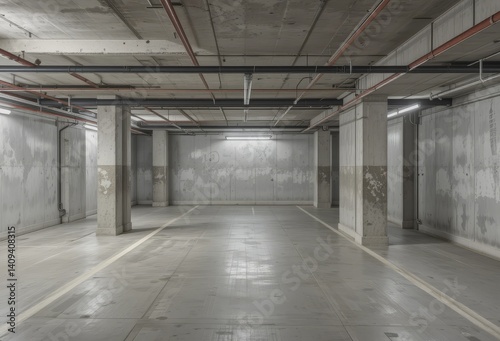 The basement room in the parking lot with industrial concrete design.
