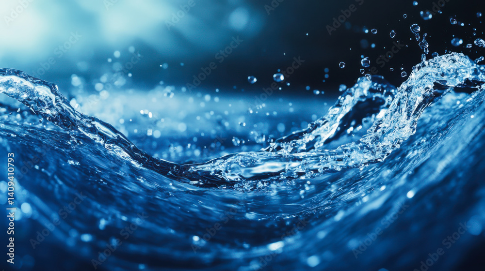 Dynamic splashes of water create mesmerizing patterns in a vibrant blue environment