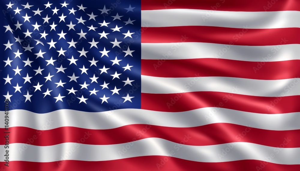 Fototapeta premium American Flag, Waving Illustration, USA Symbol A Bold Display of Patriotism in Red, White, and Blue