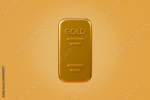 3d gold, ingot, bar, bullion, business, golden, metal. Global economy gold exchange and the current rising gold price concept. Minimal Cartoon Gold bar ingot isolated on gold background. 3d render.