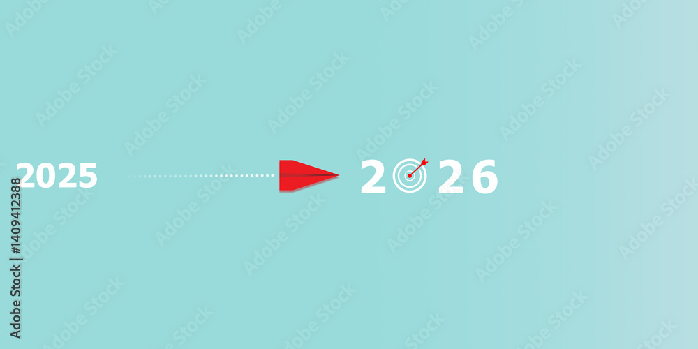 Obraz premium Growth 2026 goal to success future, Planning, Opportunity, Challenge and business strategy in new year 2026, Investing in markets, Red paper plane flies towards 2026 to reach the goal.
