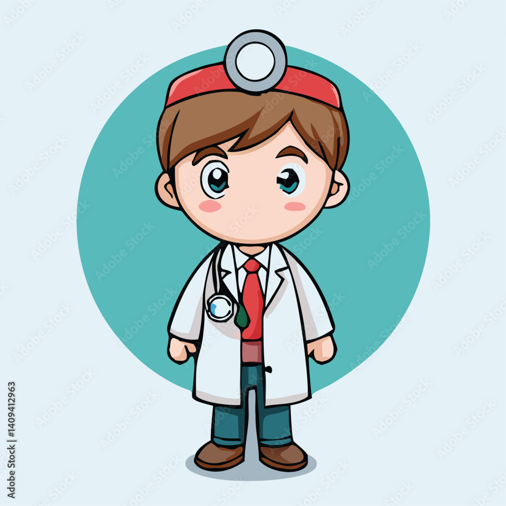 Fototapeta premium Cute Cartoon Doctor Character Illustration For Healthcare And Medical Design