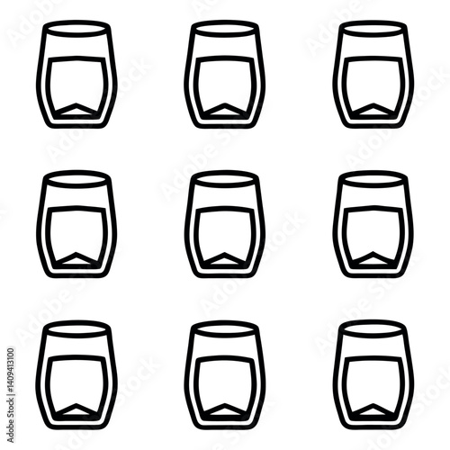 Simple Black Line Art Whiskey Glass Icon Set for Beverage and Drink Designs
