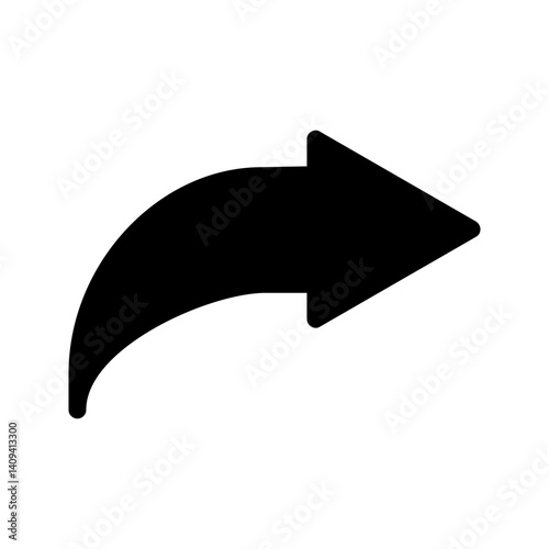 Right Arrow Icon – Simple Black Curved Direction Symbol Isolated on White Background