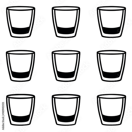 Simple Black Line Art Whiskey Glass Icon Set for Beverage and Drink Designs