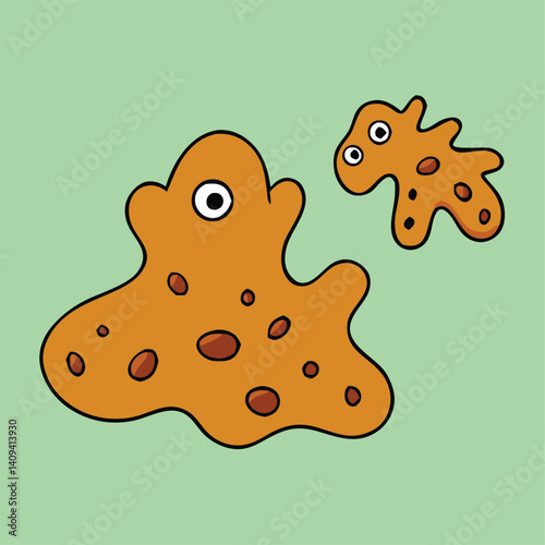 Cartoonish Amoeba Characters Illustration In On Green Background