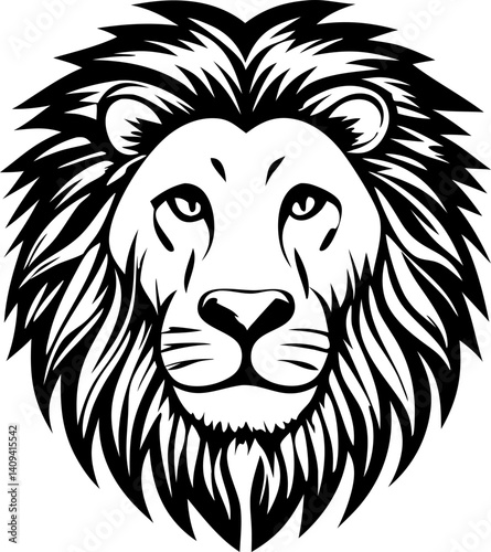 A powerful black lion head vector illustration depicts a wild animal mascot
