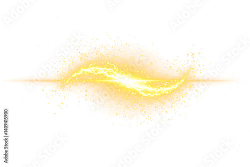 Golden Sparkling Wave of Energy With Glittering Highlights On Transparent Background
