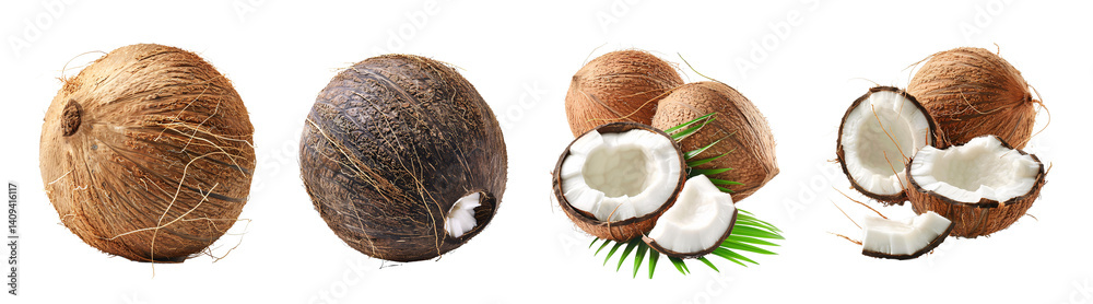 Fresh coconut isolated on transparent background, set of coconut Fresh coconut isolated on transparent background, set of coconut