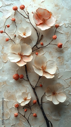 Cream Floral Phone Wallpaper   Soft Pink Flowers & Vibrant Buds on Light Textured Background | Vertical Mobile Aesthetic in 4K HD

