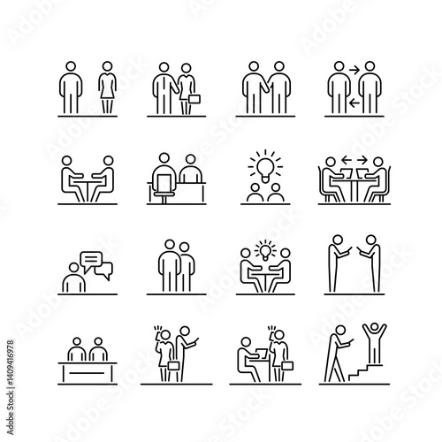 People icons set simple outline flat illustration