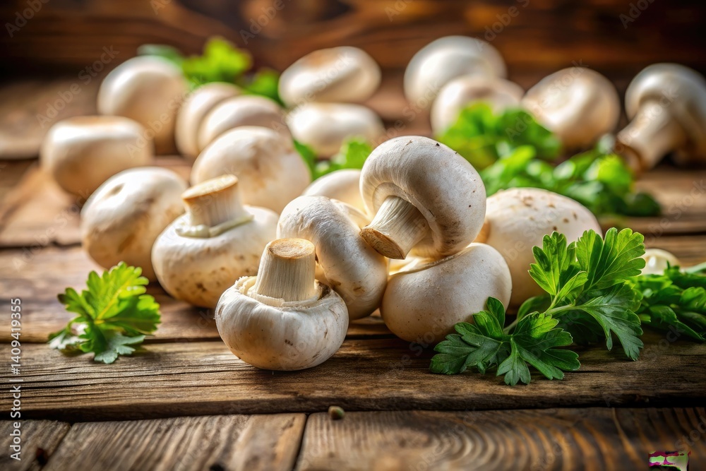 Documentary photography: earthy champignon mushrooms on a rustic wooden table. Raw, honest image. Documentary photography: earthy champignon mushrooms on a rustic wooden table. Raw, honest image.