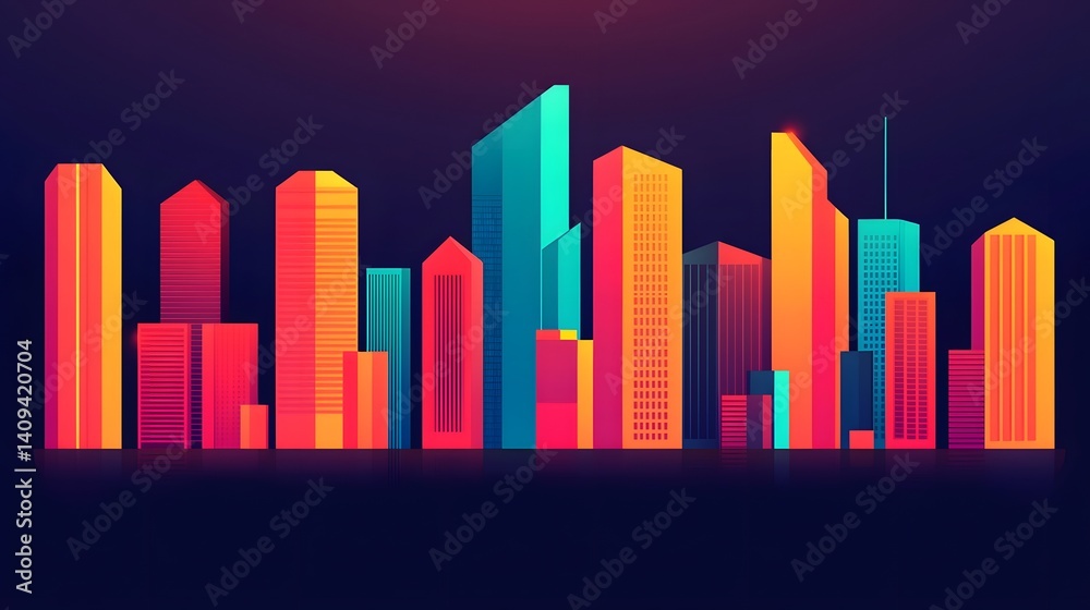 Obraz premium Vibrant city skyline with colorful geometric buildings