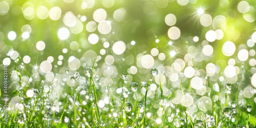 Nature's Jewels, Grass Holds Sparkling Dewdrops in Morning Light. Dew and Shine Nature's Jewels, Grass Holds Sparkling Dewdrops in Morning Light. Dew and Shine
