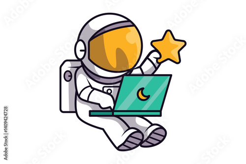 Astronaut Character Using Laptop