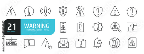 Set of line icons related to warning, alert, exclamation. Outline icons collection. Editable stroke. Vector illustration