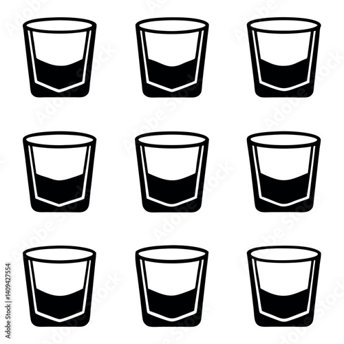 Black and White Whiskey Glass Icons set design