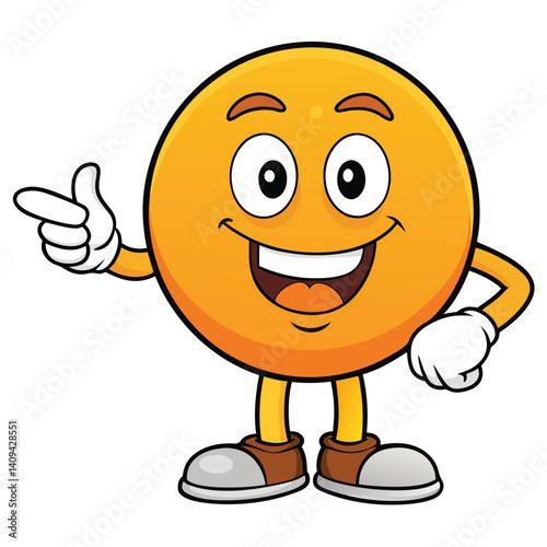 Cheerful, pointing cartoon emoji