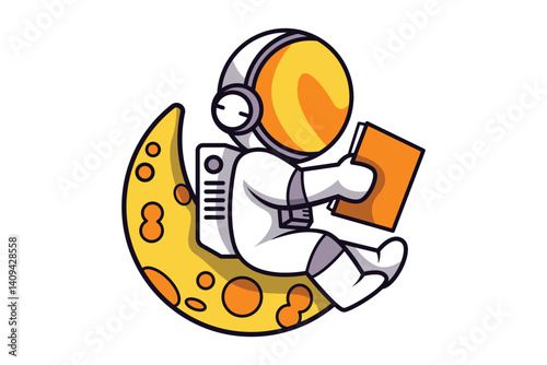 Astronaut Character Reading a Book on The Moon