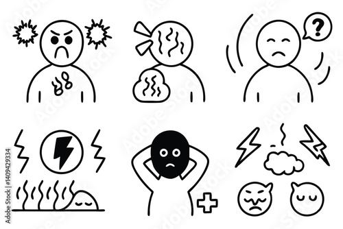 stress response line art showing physical tension symbols