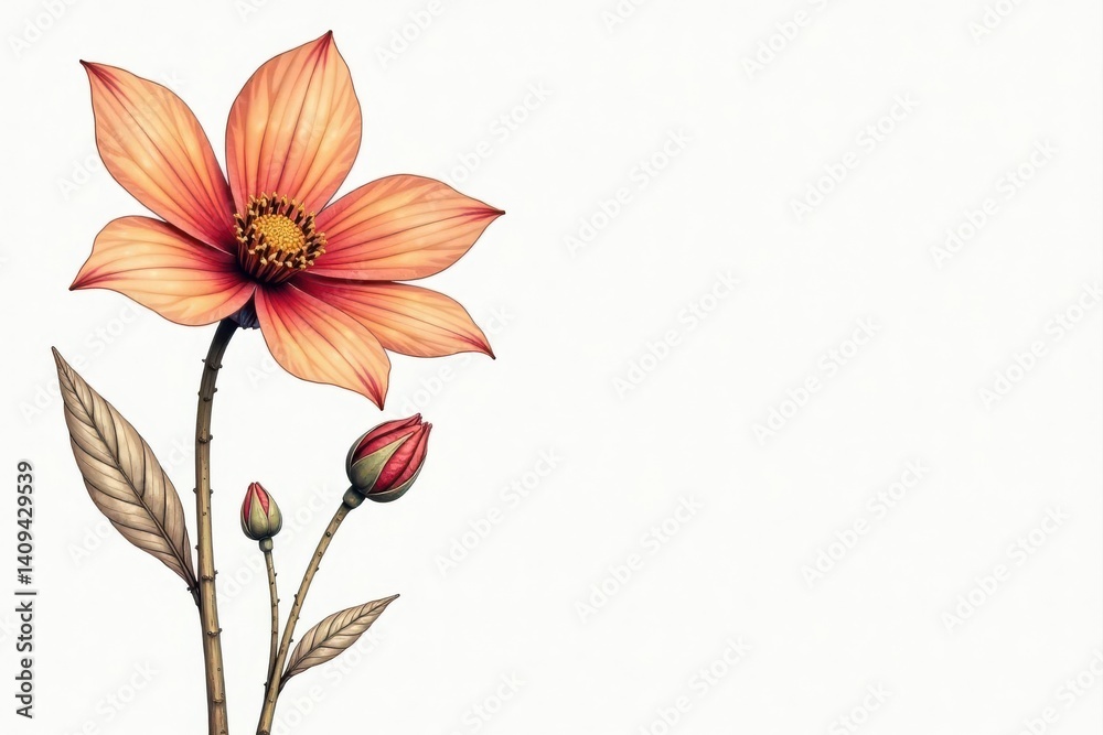 Obraz premium Dried flower sketch, simple lines, clean white backdrop , background, line art