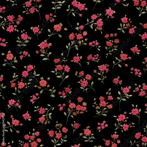 Elegant Pink Floral Embroidery: A Dark Romantic Textile Design